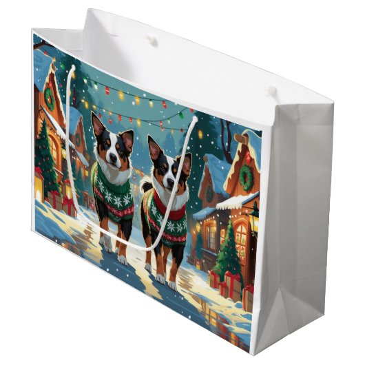 Australian Cattle Dogs Christmas Snow Holiday Groot Cadeauzakje (Voorkant Gekanteld)