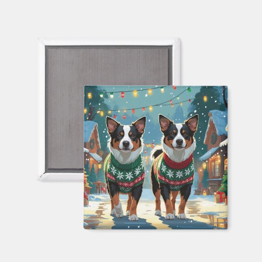 Australian Cattle Dogs Christmas Snow Holiday Magneet (Voorkant / Achterkant)