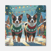Australian Cattle Dogs Christmas Snow Holiday Magneet (Voorkant)