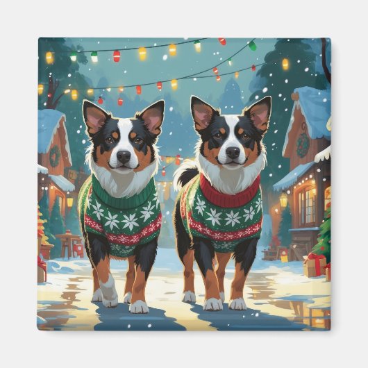 Australian Cattle Dogs Christmas Snow Holiday Magneet (Voorkant)