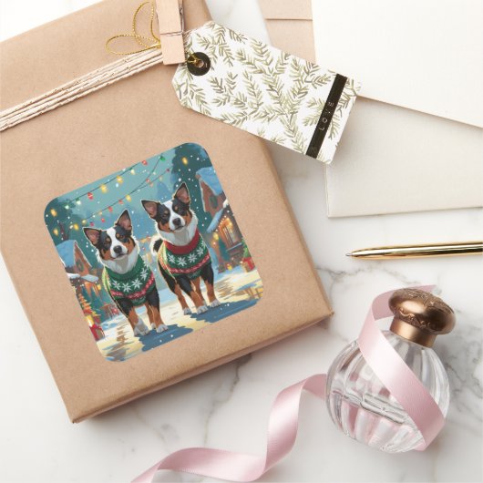 Australian Cattle Dogs Christmas Snow Holiday Vierkante Sticker (Geschenken)