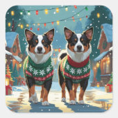 Australian Cattle Dogs Christmas Snow Holiday Vierkante Sticker (Voorkant)