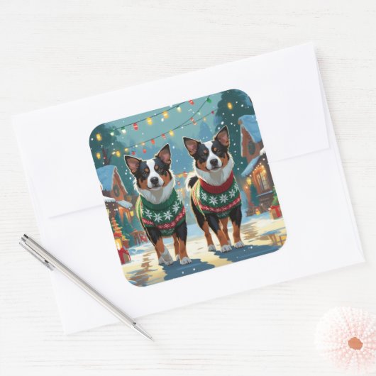 Australian Cattle Dogs Christmas Snow Holiday Vierkante Sticker (Envelop)