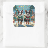 Australian Cattle Dogs Christmas Snow Holiday Vierkante Sticker (Tas)