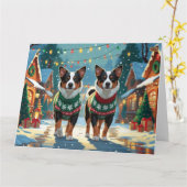 Australian Cattle Dogs Kerstmis Sneeuw Vakantie Kaart (Gele Bloem)
