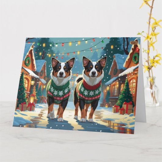 Australian Cattle Dogs Kerstmis Sneeuw Vakantie Kaart (Gele Bloem)