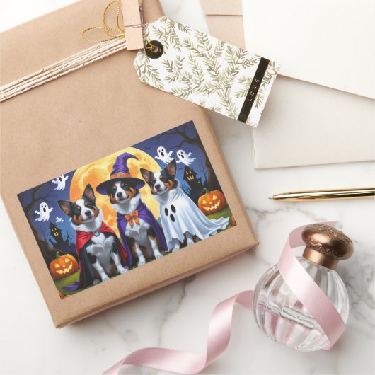 Australian Cattle Dogs Pumpkin Halloween Grappig Rechthoekige Sticker (Geschenken)