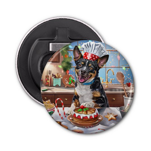 Australian Cattle Holiday Baking Feestelijke Kerst Button Flesopener (Voorkant)