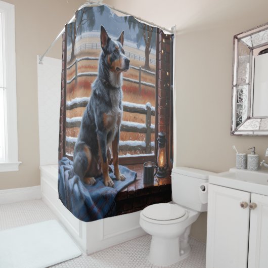 Australian Cattle With Christmas Lights Holiday Douchegordijn (In situ)