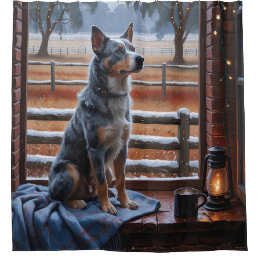 Australian Cattle With Christmas Lights Holiday Douchegordijn (Voorkant)