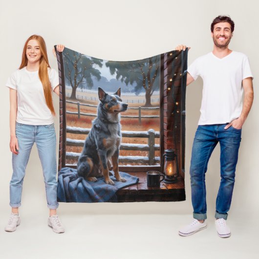 Australian Cattle With Christmas Lights Holiday Fleece Deken (In situ)