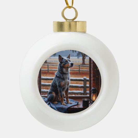 Australian Cattle With Christmas Lights Holiday Keramische Bal Ornament (Voorkant)
