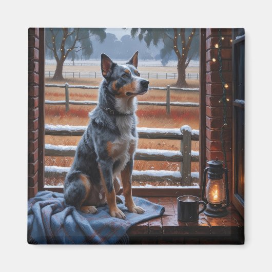 Australian Cattle With Christmas Lights Holiday Magneet (Voorkant)