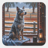 Australian Cattle With Christmas Lights Holiday Vierkante Sticker (Voorkant)