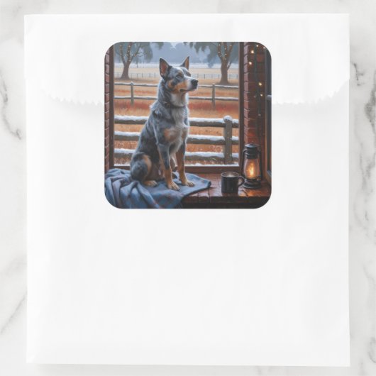 Australian Cattle With Christmas Lights Holiday Vierkante Sticker (Tas)