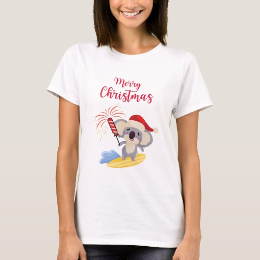 Australian Christmas Schattige Koala Surfing Desig T-shirt (Voorkant)