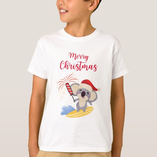 Australian Christmas Schattige Koala Surfing Desig T-shirt (Voorkant)
