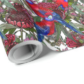 Australian Crimson Rosella en Wildflower Pattern Cadeaupapier (Rol Hoek)