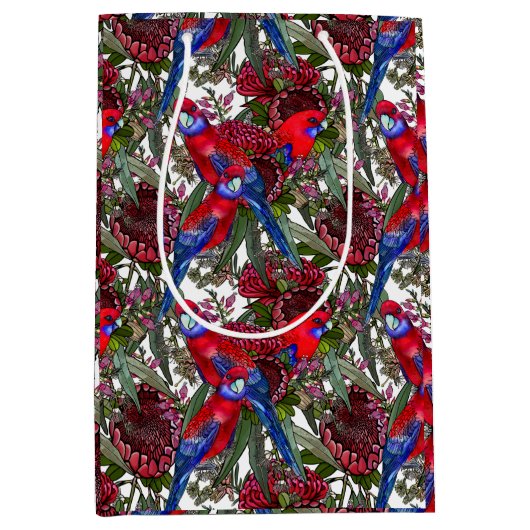 Australian Crimson Rosella en Wildflower Pattern Medium Cadeauzakje (Voorkant)