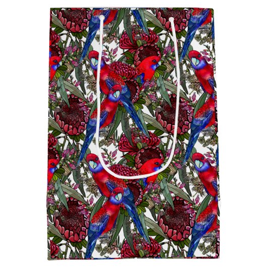 Australian Crimson Rosella en Wildflower Pattern Medium Cadeauzakje (Achterkant)
