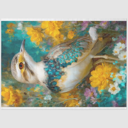 Australian Curlew & Wildflowers Decoupage Tissuepapier (Voorkant)