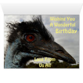 Australian Emu Close, Birthday Kaart (Binenzijde Horizontaal (Onderkant))
