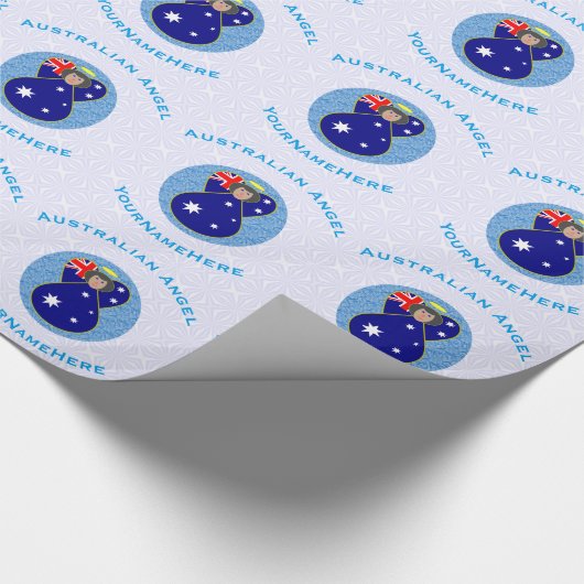 Australian Flag Angel in Blue Circle on White Cadeaupapier (Hoek)