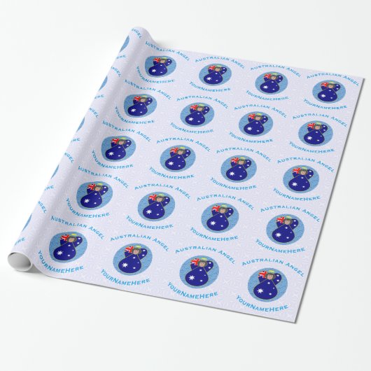 Australian Flag Angel in Blue Circle on White Cadeaupapier (Uitgerold)