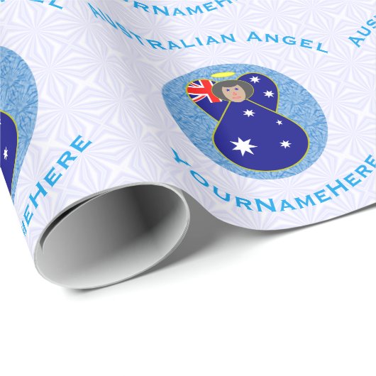 Australian Flag Angel in Blue Circle on White Cadeaupapier (Rol Hoek)