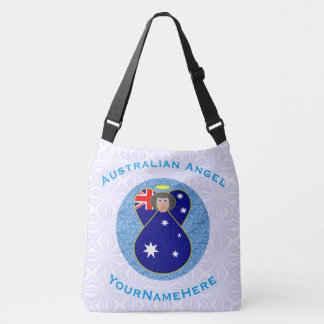 Australian Flag Angel in Blue Circle on White Crossbody Tas