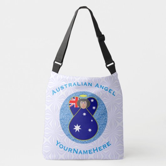 Australian Flag Angel in Blue Circle on White Crossbody Tas (Voorkant)