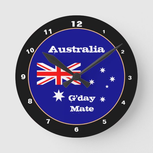 Australian Flag designe & G-day Mate, Australië Ronde Klok (Voorkant)