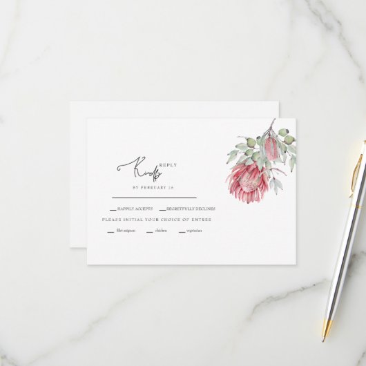 Australian Floral Foliage Wedding RSVP Kaartje (Voorkant / Achterkant in situ)