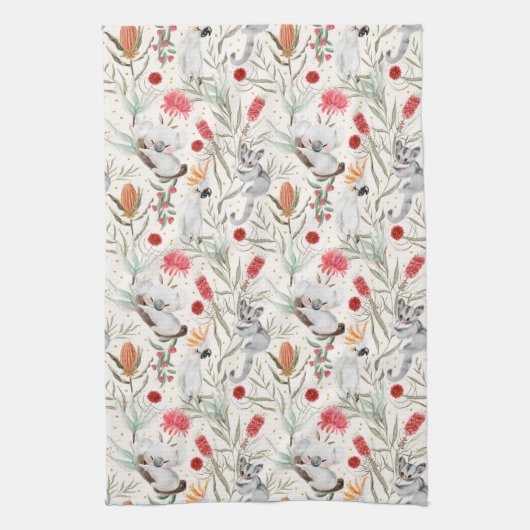 Australian Floral Pattern Koalas Possum Cockatoos Theedoek (Verticaal)