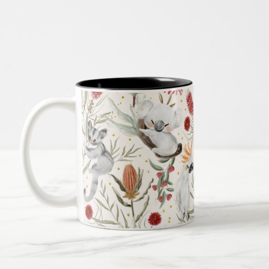 Australian Floral Pattern Koalas Possum Cockatoos Tweekleurige Koffiemok (Links)