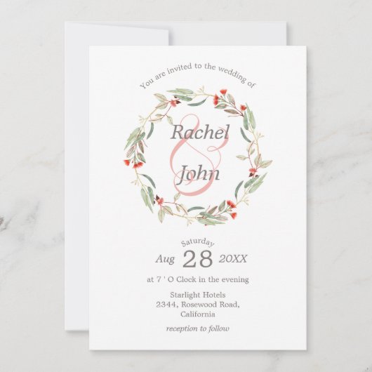 Australian Floral Wreath Gray and Pink Wedding Kaart (Voorkant)