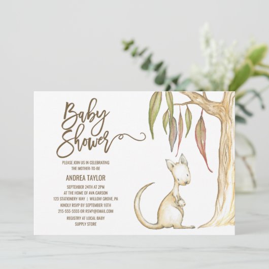 Australian Kangaroo & Joey Neutral Baby shower Kaart (Staand voorkant)