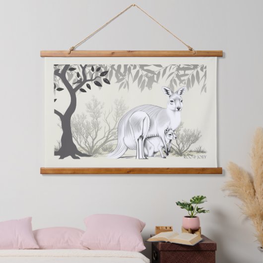 Australian Kangaroo with her baby Joey Hangend Wandkleed (Slaapkamer)