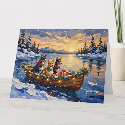 Australian Kelpie Christmas Boat Holiday Kaart (Voorkant)