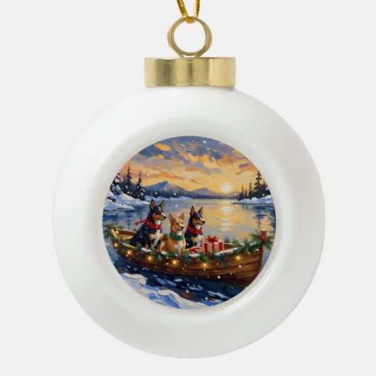 Australian Kelpie Christmas Boat Holiday Keramische Bal Ornament (Voorkant)