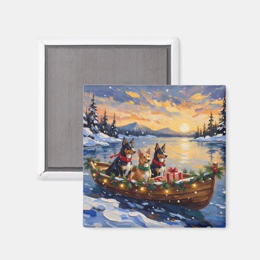 Australian Kelpie Christmas Boat Holiday Magneet (Voorkant / Achterkant)