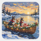 Australian Kelpie Christmas Boat Holiday Vierkante Sticker (Voorkant)