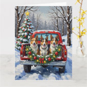 Australian Kelpie Christmas Red Truck Holiday Kaart (Gele Bloem)