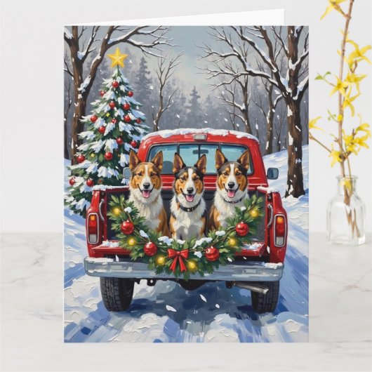 Australian Kelpie Christmas Red Truck Holiday Kaart (Gele Bloem)
