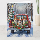 Australian Kelpie Christmas Red Truck Holiday Kaart (Voorkant)