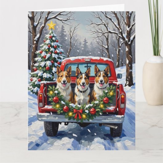 Australian Kelpie Christmas Red Truck Holiday Kaart (Voorkant)