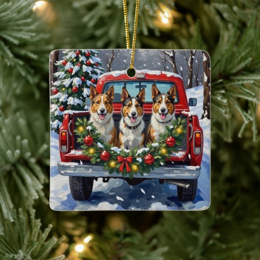 Australian Kelpie Christmas Red Truck Holiday Keramisch Ornament (Boom)