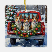 Australian Kelpie Christmas Red Truck Holiday Keramisch Ornament (Voorkant)