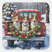 Australian Kelpie Christmas Red Truck Holiday Vierkante Sticker (Voorkant)