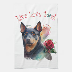 Australian Kelpie Dog Mom Floral Theedoek